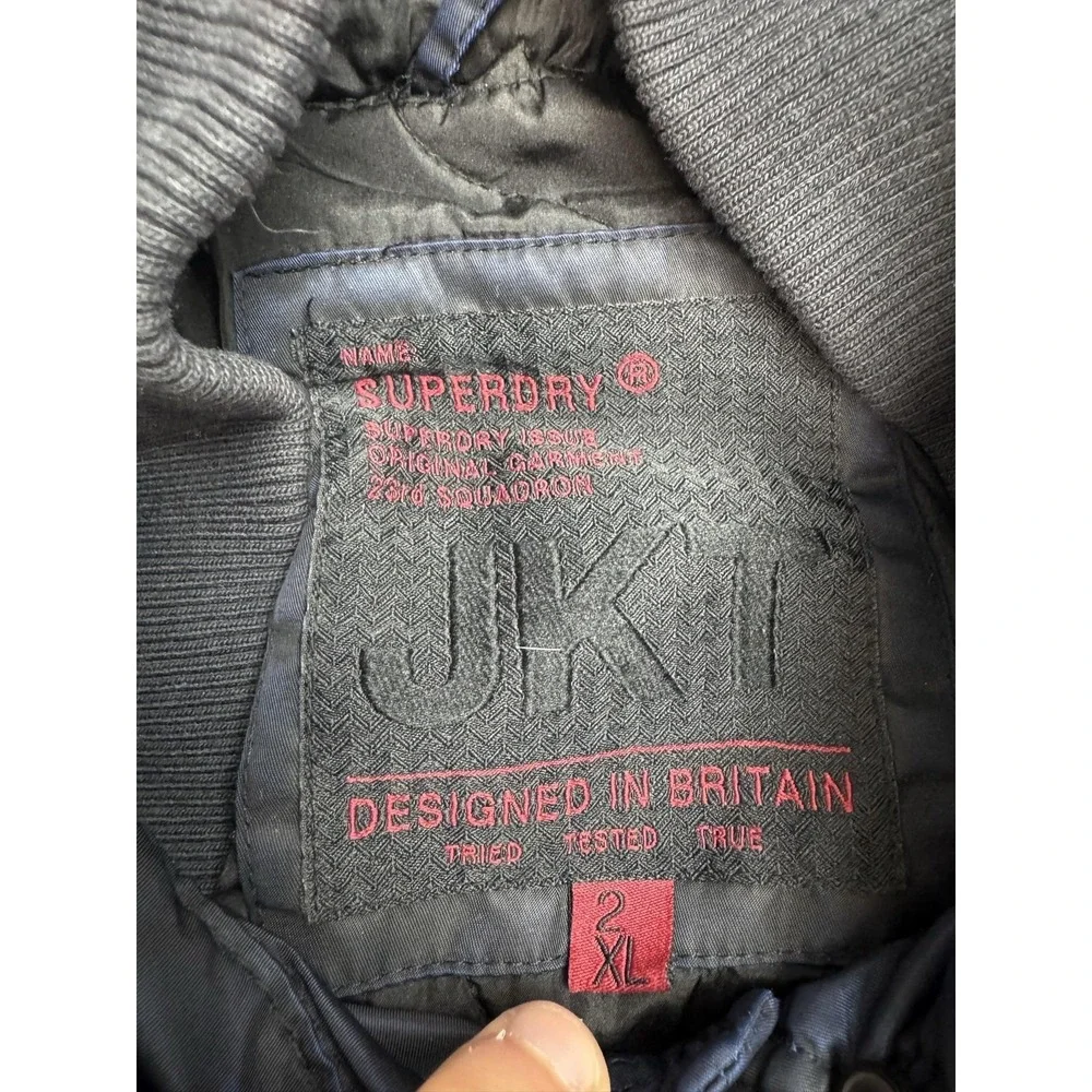 Superdry Jacket Mens 2XL Blue Nylon Bomber Union Jack Zip Pockets M50072NP